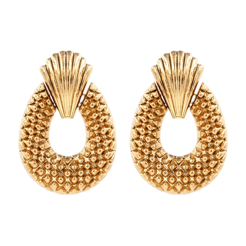 Orecchini Vintage Conchiglia Ovali Geometrici Lega Di Zinco Metallo Trama Stile Punk Gioielli Moda Donna