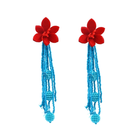 Bohemian Blumen Quasten Ohrringe Lange Perlen Drop Handgefertigt Stoff Blume Harz Perlen Ethnischen Stil Damen