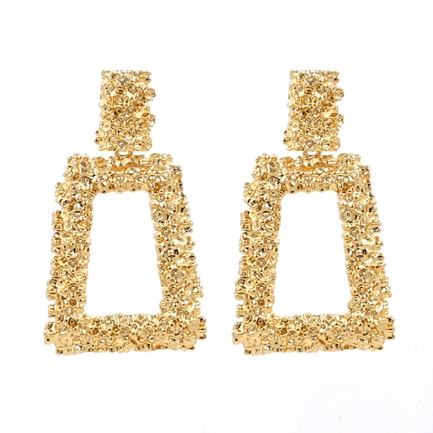 Pendientes Colgantes Geométricos Rectangulares Para Mujer Aleación Textura Lava Relieve Moda Retro Estilo Punk