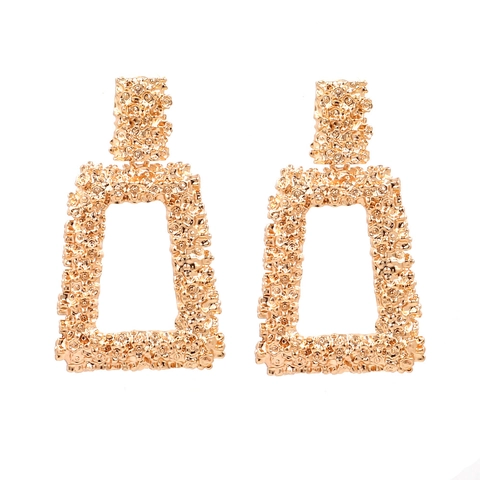 Pendientes Colgantes Geométricos Rectangulares Para Mujer Aleación Textura Lava Relieve Moda Retro Estilo Punk