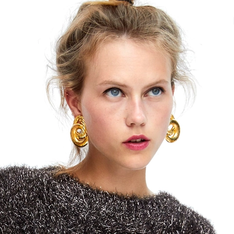 Geometric Alloy Stud Earrings For Women Overlapping Twisted Circle Design Fashionable Individual Vintage Jewelry Accessory