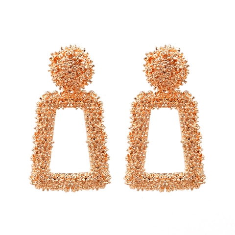Geometrische Rechteckige Hängeohrringe Zinklegierung Texturierte Hohle Granulare Punk Retro Mode Schmuck Für Frauen