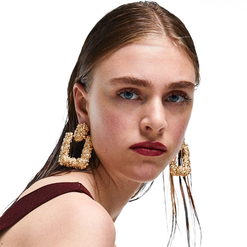 Rectangular Geometric Hollow Drop Earrings Vintage Baroque Embossed Texture Alloy Statement Fashion Jewelry Women