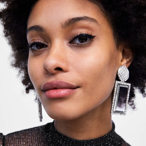 Geometric Drop Earrings Alloy Inlaid Rhinestone Large Rectangular Resin Statement Jewelry For Women Vintage Style