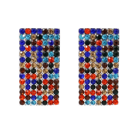 Geometric Rectangle Stud Earrings For Women Rhinestone Alloy Pave Sparkling Fashion Jewelry Accessories Multi Color