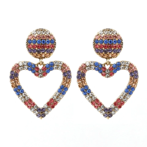 Pendientes Colgantes De Corazón Hueco Para Mujer Con Incrustaciones De Pedrería De Colores Joyas De Aleación
