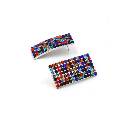 Geometric Rectangle Stud Earrings For Women Rhinestone Alloy Pave Sparkling Fashion Jewelry Accessories Multi Color
