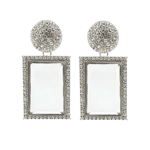 Geometric Drop Earrings Alloy Inlaid Rhinestone Large Rectangular Resin Statement Jewelry For Women Vintage Style