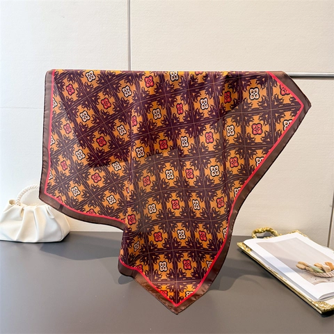 Vintage Quadratischer Schal Mit Geometrischem Blumendruck Eleganter KunstSatinnsatin Halstuch Kopftuch Schicke Modeaccessoires
