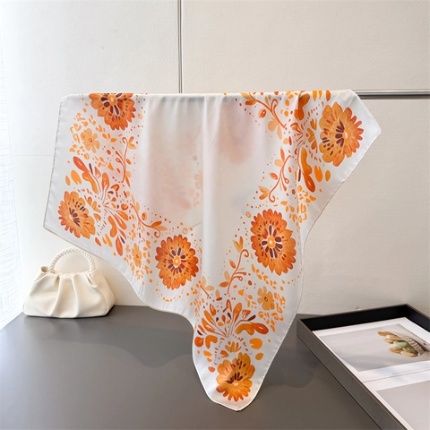 Elegante Foulard Quadrato Con Stampa Floreale Effetto Raso Satine Bandana Sciarpa Da Testa Per Donna Accessori Moda