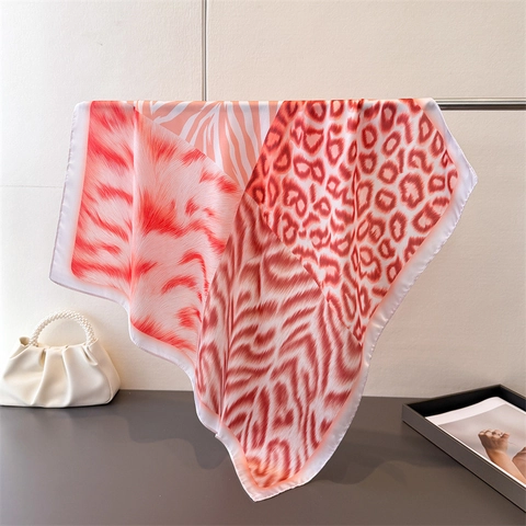 Damen Viereckiges Halstuch Satinnimitat Bandana Tiermuster Patchwork Leopard Zebra Muster Vielseitiges Kopftuch Chic