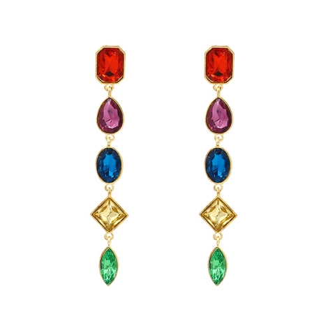 Colorful Crystal Resin Dangle Earrings Geometric Zinc Alloy Long Drop Vintage Bohemian Jewelry For Women