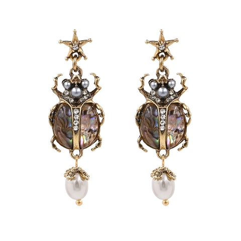 Vintage Käfer Tropfenohrringe Mit Kunstperle Abalone Schale Strass Stern Lange Baumeln Schmuck Für Frauen