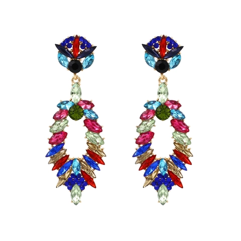Orecchini Pendenti Bohémien Lega Cristallo Colorato Rhinestone Foglia Vintage Gioielli Di Lusso Per Donne Festa Matrimonio
