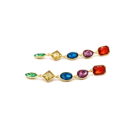 Colorful Crystal Resin Dangle Earrings Geometric Zinc Alloy Long Drop Vintage Bohemian Jewelry For Women