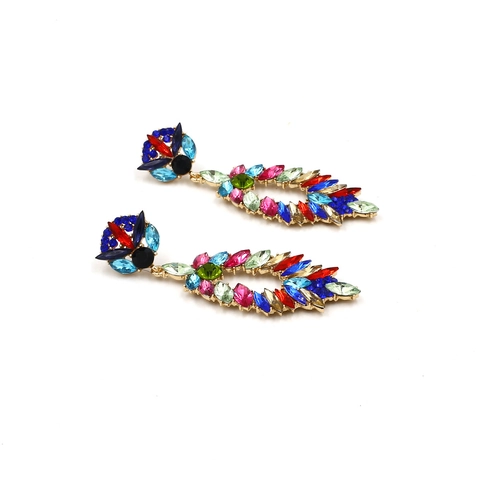 Orecchini Pendenti Bohémien Lega Cristallo Colorato Rhinestone Foglia Vintage Gioielli Di Lusso Per Donne Festa Matrimonio