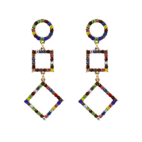 Zinklegierung Mehrfarbige Strass Geometrische Drop Ohrringe Böhmische Lange Hängende Mode Schmuck Für Frauen