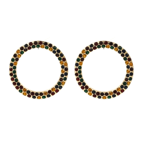 Hoop Earrings Colorful Rhinestone Full Inlay Alloy Geometric Retro Sparkling Jewelry For Women Fashion Accessory
