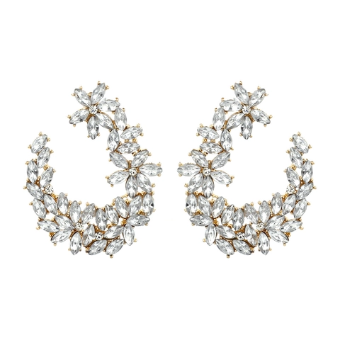 Damen C-Förmige Blumen-Cluster-Ohrringe Zinklegierung Strass Kristall Marquise-Schliff Eleganter Vintage-Schmuck