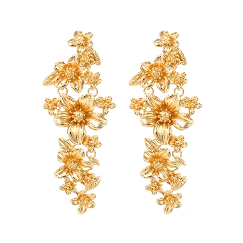 Luxury Oversized Flower Dangle Earrings Metal 3D Floral Long Drop Jewelry For Women Exaggerated Elegant Retro Style