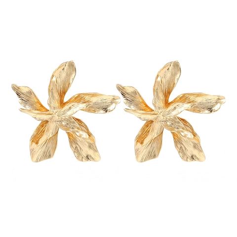 Orecchini A Bottone Fiori Lega Di Zinco Grandi 3D Metallo Texture Spazzolata Retro Gioielli Per Donna Elegante Floreale