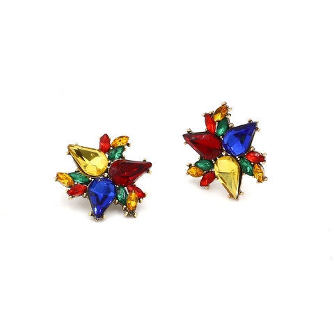 Star Flower Stud Earrings Zinc Alloy Colorful Rhinestone Crystal Geometric Bohemian Retro Jewelry For Women