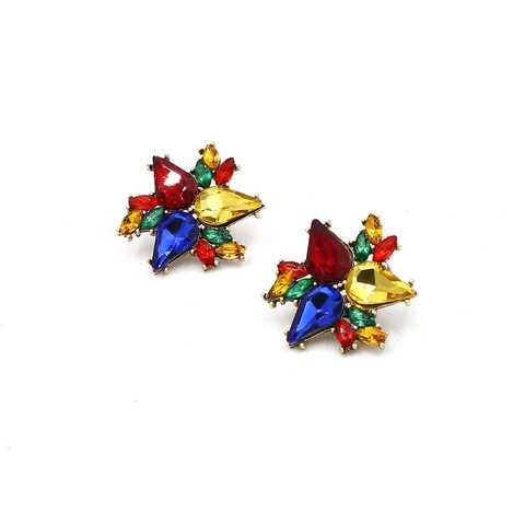 Star Flower Stud Earrings Zinc Alloy Colorful Rhinestone Crystal Geometric Bohemian Retro Jewelry For Women