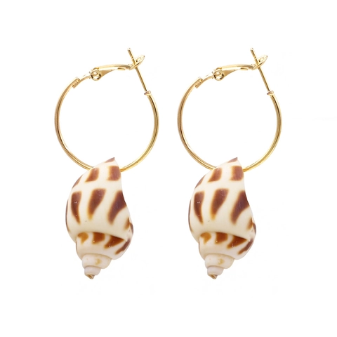 Boho Seeschnecke Creolen Ohrringe Natürliche Muschel Anhänger Mit Goldlegierung Kreis Für Frauen Sommer Strand Urlaub