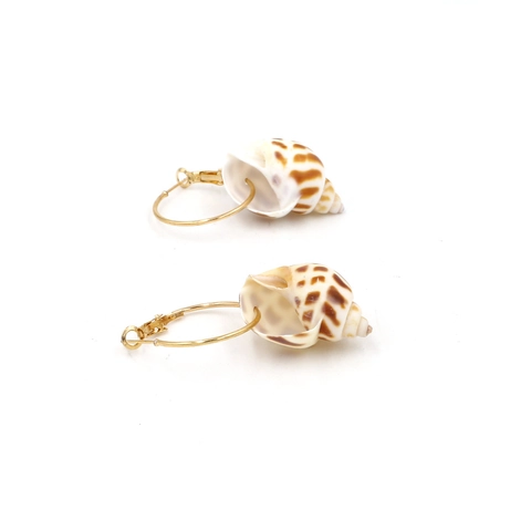 Boho Seeschnecke Creolen Ohrringe Natürliche Muschel Anhänger Mit Goldlegierung Kreis Für Frauen Sommer Strand Urlaub