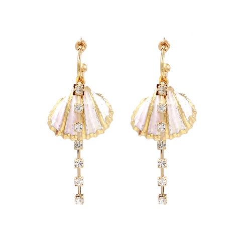 Alloy Shell Tassel Dangling Earrings With Rhinestone Enamel Long Drop Fashion Jewelry For Women Beach