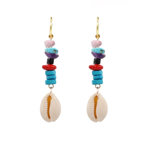 Bohemian Dangle Drop Ohrringe Mehrfarbige Naturstein Perlen Handgefertigt Muschel Ethno Sommer Strand Schmuck Für Damen