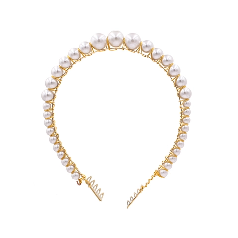 Cerchietto Elegante Con Künstliche Perle Sintetiche Bianche Cerchietto In Lega Dorata Künstliche Perle Sfumate Avvolte A Mano Accessorio Per Matrimonio