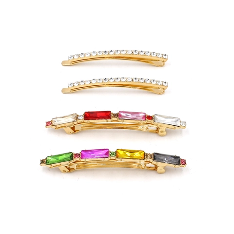 Modische Haarklammern Bunte Glaskristall Strass Inlay Geometrische Legierung Seitenklammern Vintage Styling Für Damen