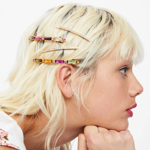 Modische Haarklammern Bunte Glaskristall Strass Inlay Geometrische Legierung Seitenklammern Vintage Styling Für Damen
