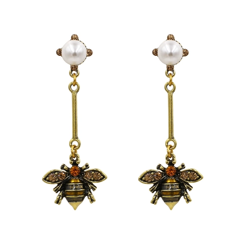 Pendientes Colgantes De Abeja Vintage Aleación De Zinc Con Perla Artificial De Imitación Y Diamantes De Imitación Pendientes Largos Para Mujeres Joyería Elegante De Animales