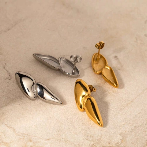 Irregular Double Layer Teardrop Ear Studs Minimalist Liquid Metal Geometric Polished Brass 18K Gold Plated For Women