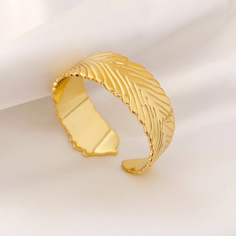 Wheat Ear Feather Pattern Cuff Bracelet 18K Gold Plated Copper Open Adjustable Minimalist Fashion Jewelry For Women