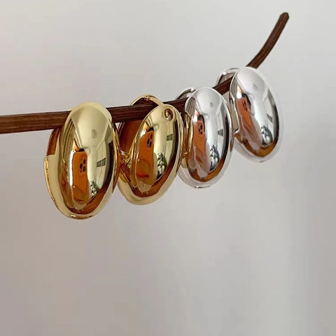 Orecchini A Cerchio Ovali Spessi In Rame Lucidato Forma A Uovo Fibbia Huggie Per Donna Stile Minimalista
