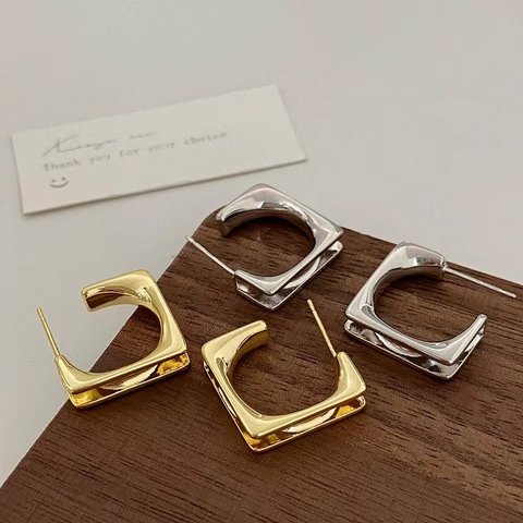 Geometric Square Irregular Earrings Copper Jewelry With 925 Sterling Silver Earring Post Minimalist Trendy For Women
