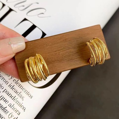 Mehrlagige C-Förmige Ohrringe 18K Vergoldetes Kupfer Mit 925 Sterling Silber Ohrstecker Für Damen