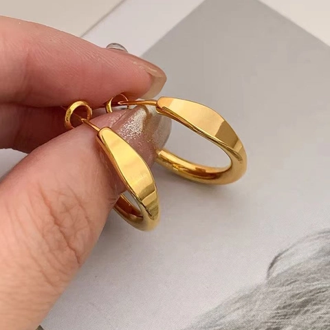 Minimalist Geometric Copper Hoop Earrings For Women Fashion Twisted Metal Small Ear Loop Gold Silver Plated Jewelry