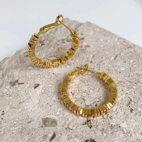 Geometrische Gelaagde Vierkante Blok Hoepel Oorbellen Koper Minimalistische Mode Sieraden Voor Vrouwen Stijlvol Industrieel Ontwerp