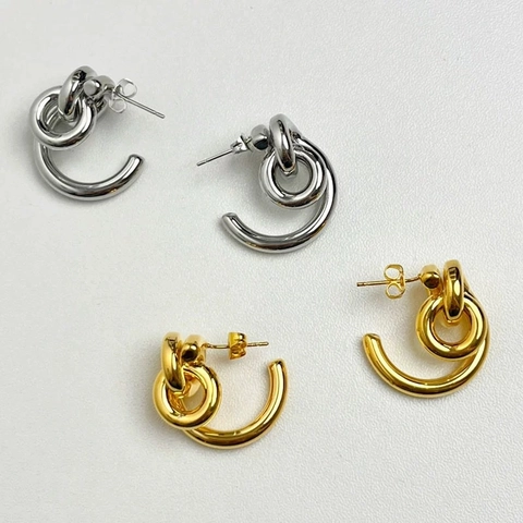 Geometrische Unregelmäßige Knoten Ohrringe Kupfer Metall Verflochten Doppelreifen Mit Silbernem Ohrstecker Schmuck Damen
