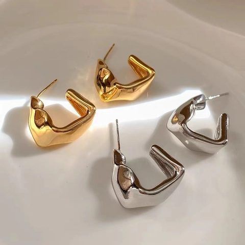 Orecchini A Lobo Geometrici Irregolari A Forma Di C Con Perno In Argento Sterling 925 Rame Lucido Minimalista Donna