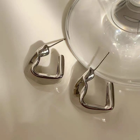 Orecchini A Lobo Geometrici Irregolari A Forma Di C Con Perno In Argento Sterling 925 Rame Lucido Minimalista Donna