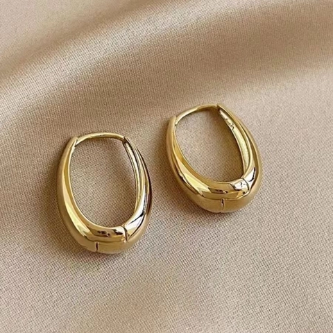 Pendientes De Aro Gruesos Cobre Pulido Minimalista Ovalado Gota De Agua Geométrico Elegante Joyería Moda Mujer