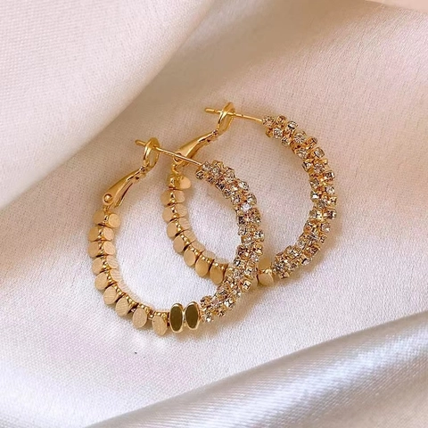 Kupfer Strass Creolen Für Damen Elegante Geometrische Runde Micro Paved Luxus Mode Statement Schmuck Accessoire