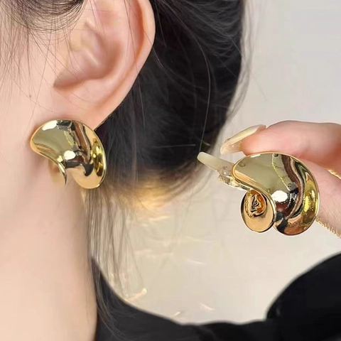 Stud Earrings Irregular Fluid Organic Metallic Twisted C-Shape High Polish Mirror Finish Minimalist Jewelry For Women