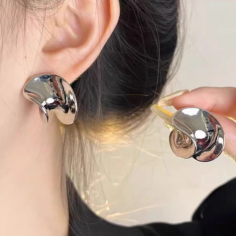 Minimalist Irregular Geometric Stud Earrings For Women 18K Gold Plated Brass Fluid Metal Style Mirror Polish Jewelry
