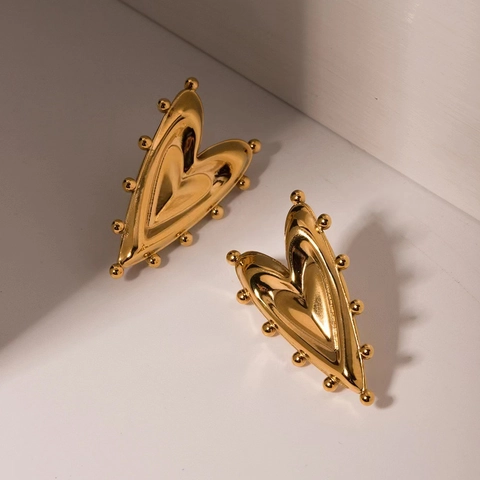 Orecchini A Lobo Cuore Oro 18K Placcato Rame Geometrico Metallo Esagerato Bordo Perlato Elegante Per Donne